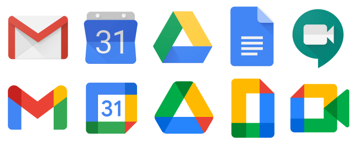 Google's app icons before and after their redesign.